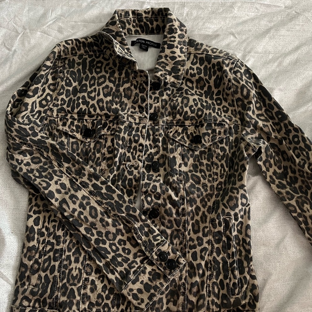 Boston Proper Leopard print denim jacket size XS